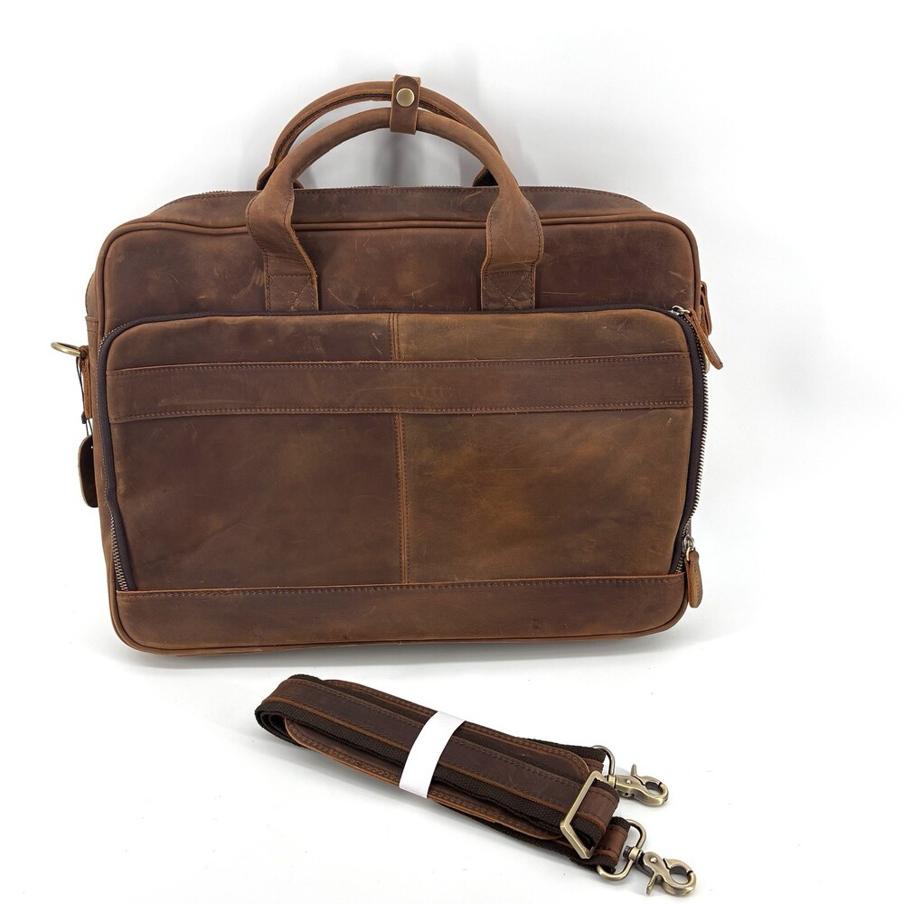 Genuine Leather Laptop Briefcase Messenger Bag Brown Distressed Mens  (ST)